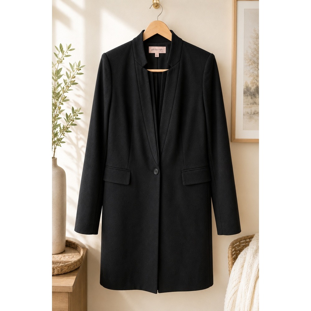 Black Longline Blazer Women's Size 8 Fully Lined Office Career Jacket Neutral
